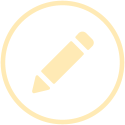 a simple icon of a pencil in a circular border, rotated to look like it is writing on an unseen surface
